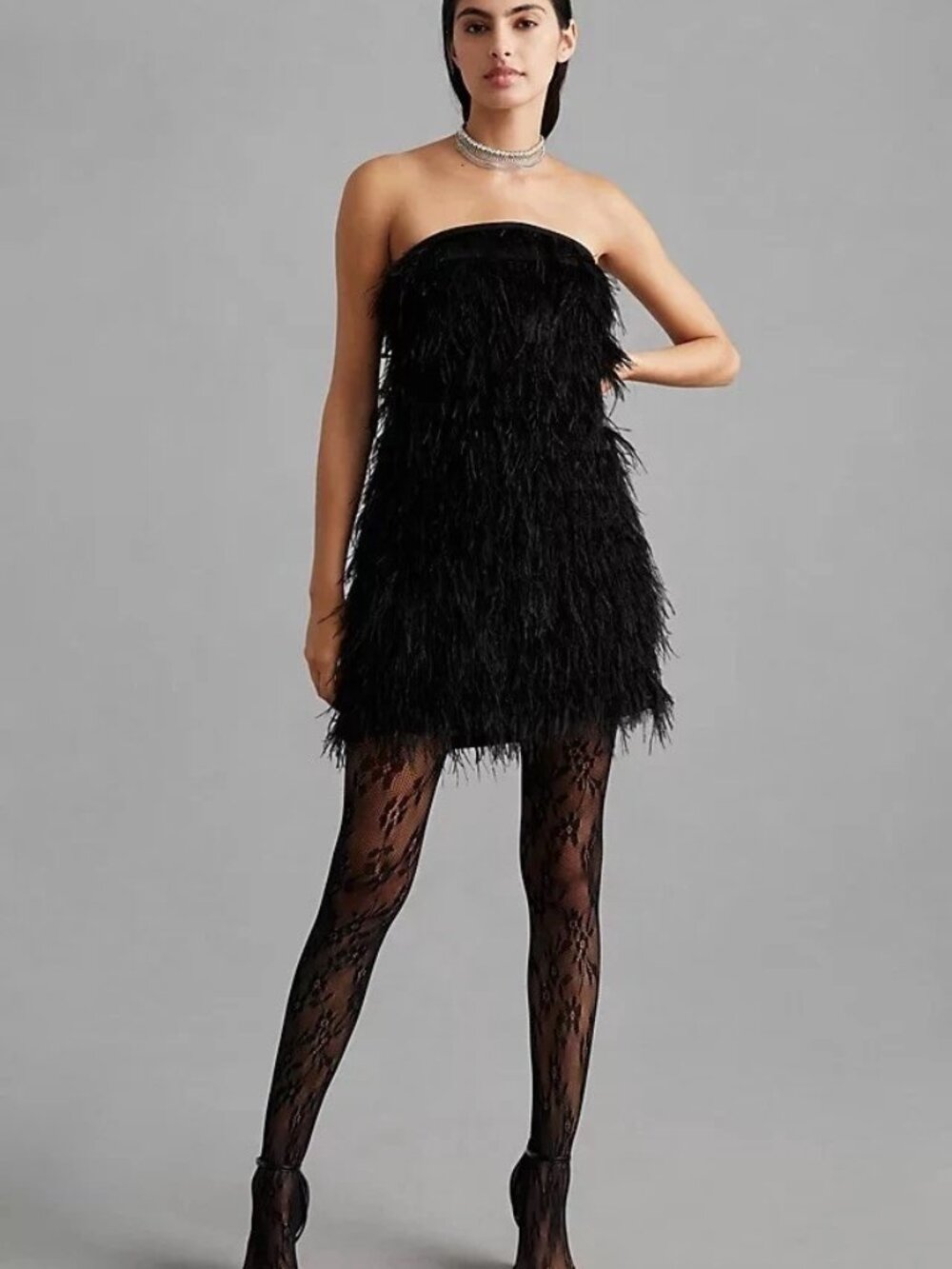 NWT Vineet Bahl Anthropologie Faux Feather Black Mini Dress XS - Picture 2 of 14